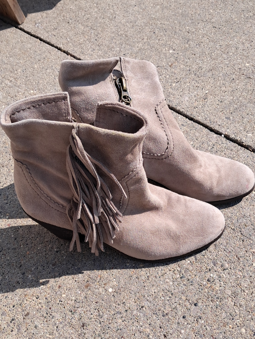 Fringe Suede Ankle Boots in Taupe